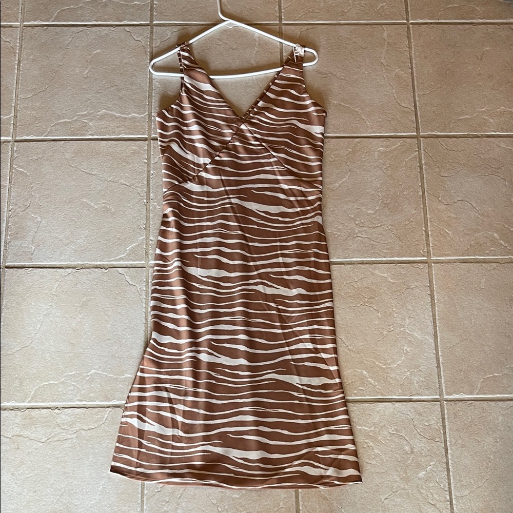 A New Day Sleeveless Brown & Cream Zebra Slip Dress